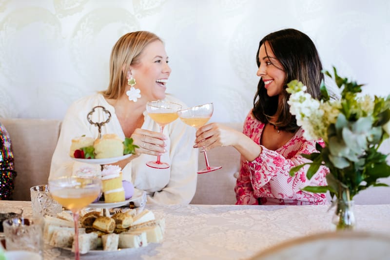 drinking champagne with high tea